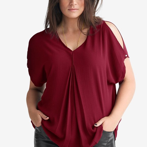 Ellos Tops - Ellos Slit Sleeve Tunic Rich Burgundy Size 1X